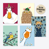 Flower Animals – Set of 5 Postcards – BIRDS – Owly, Pavarotti, Tit, Emma, Goose